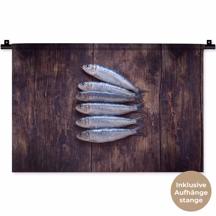 Wandteppich - Fisch – Holz – Essen - Vis - Hout - Eten Wandkleed katoen klein