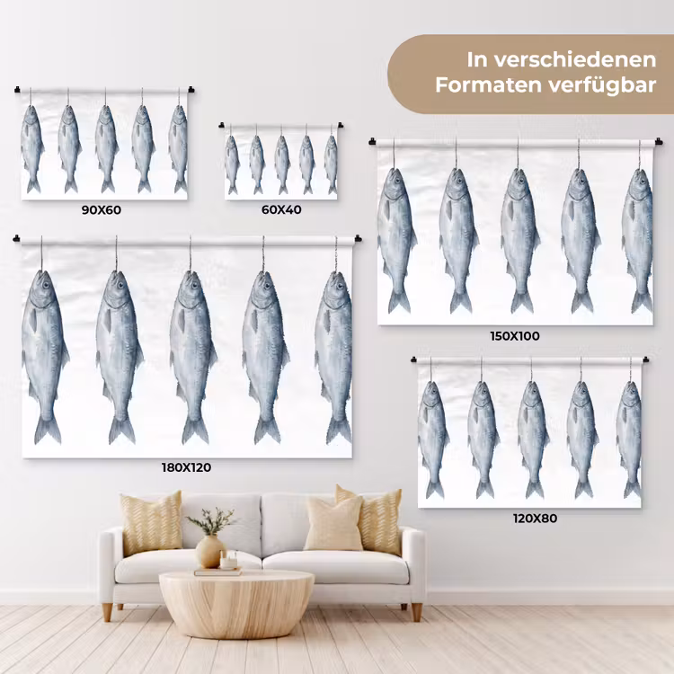 Vissen - Illustratie - Delfts - Blauw Wandkleed katoen klein -tsfeer8_DE