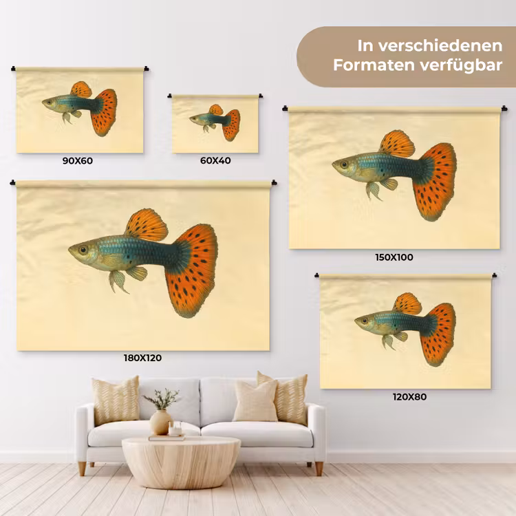 Vis - illustratie - Stippen - Oranje Wandkleed katoen klein -tsfeer8_DE