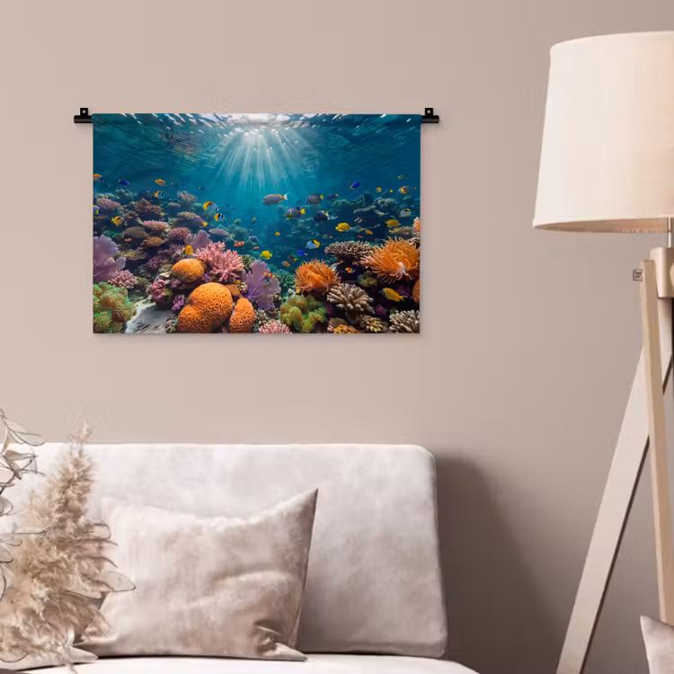 Vis - Koraal - Oceaan - Natuur - Kleurrijk Wandkleed katoen klein -sfeer4