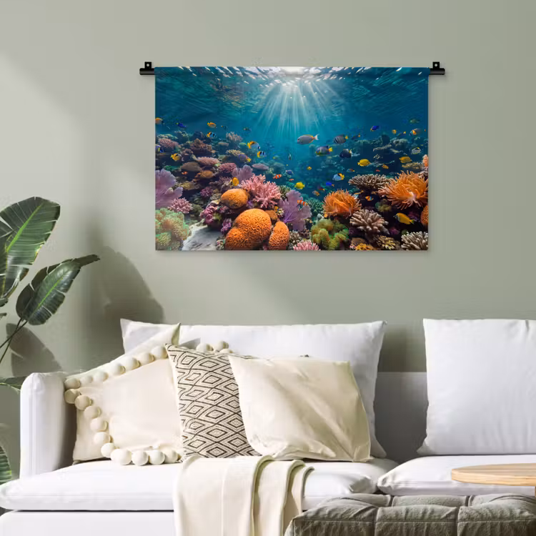 Vis - Koraal - Oceaan - Natuur - Kleurrijk Wandkleed katoen klein -sfeer7