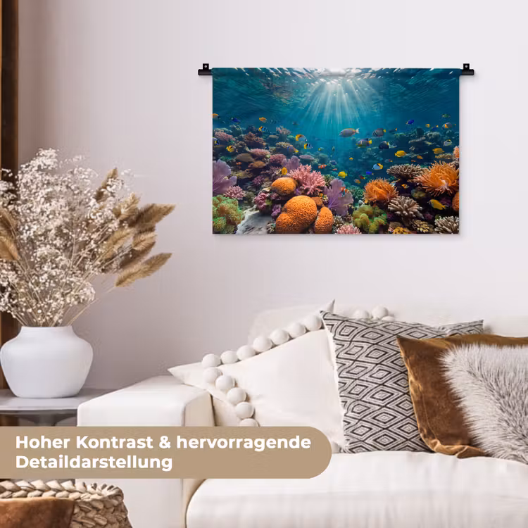 Vis - Koraal - Oceaan - Natuur - Kleurrijk Wandkleed katoen klein -tsfeer1_DE