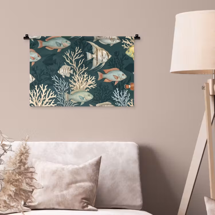 Vis - Koraal - Onderwater - Illustratie Wandkleed katoen klein -sfeer4