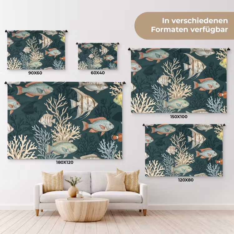 Vis - Koraal - Onderwater - Illustratie Wandkleed katoen klein -tsfeer8_DE
