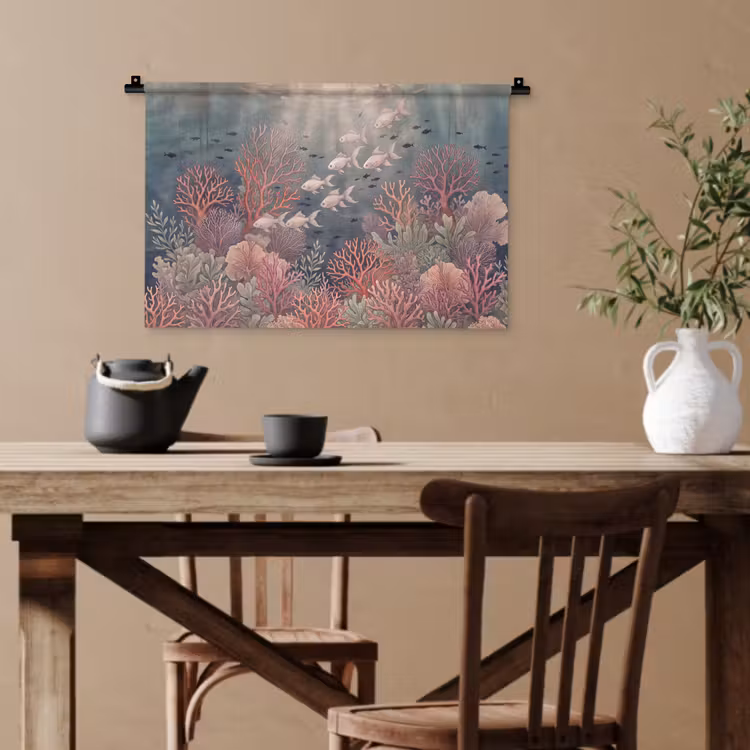 Vis - Koraal - Onderwater - Illustratie - Vintage Wandkleed katoen klein -sfeer6