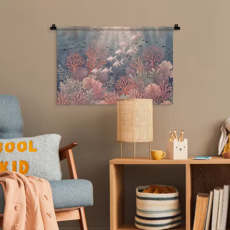 Vis - Koraal - Onderwater - Illustratie - Vintage Wandkleed katoen klein -wsfeer4_kind