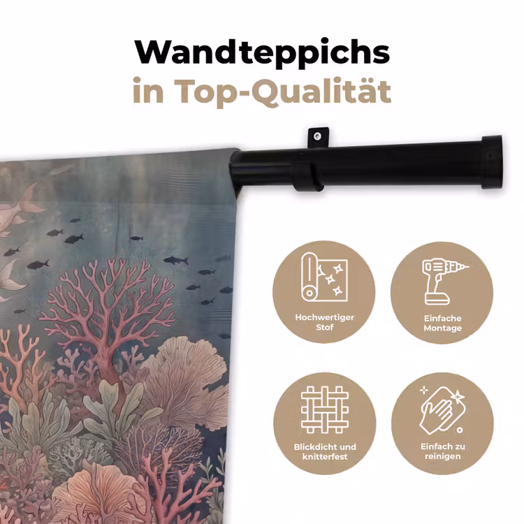 Vis - Koraal - Onderwater - Illustratie - Vintage Wandkleed katoen klein -tsfeer2_DE