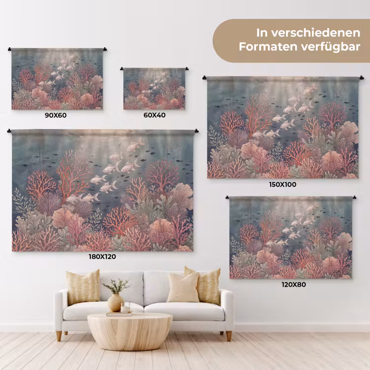 Vis - Koraal - Onderwater - Illustratie - Vintage Wandkleed katoen klein -tsfeer8_DE