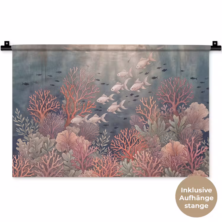 Vis - Koraal - Onderwater - Illustratie - Vintage Wandkleed katoen klein -t3d_DE