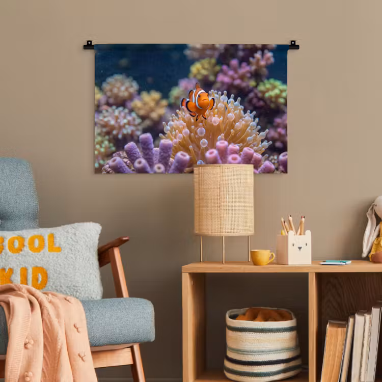Vis - Koraal - Onderwater - Oranje - Dieren Wandkleed katoen klein -wsfeer4_kind