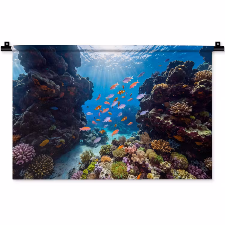 Vis - Koraalrif - Onderwater - Levendig - Blauw Wandkleed katoen klein -zz3d