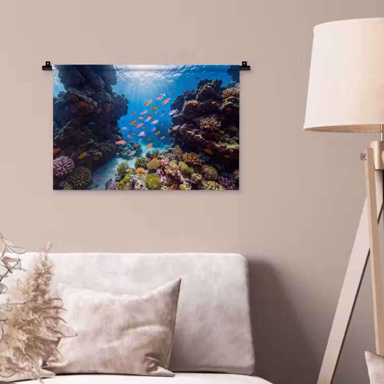 Vis - Koraalrif - Onderwater - Levendig - Blauw Wandkleed katoen klein -sfeer4