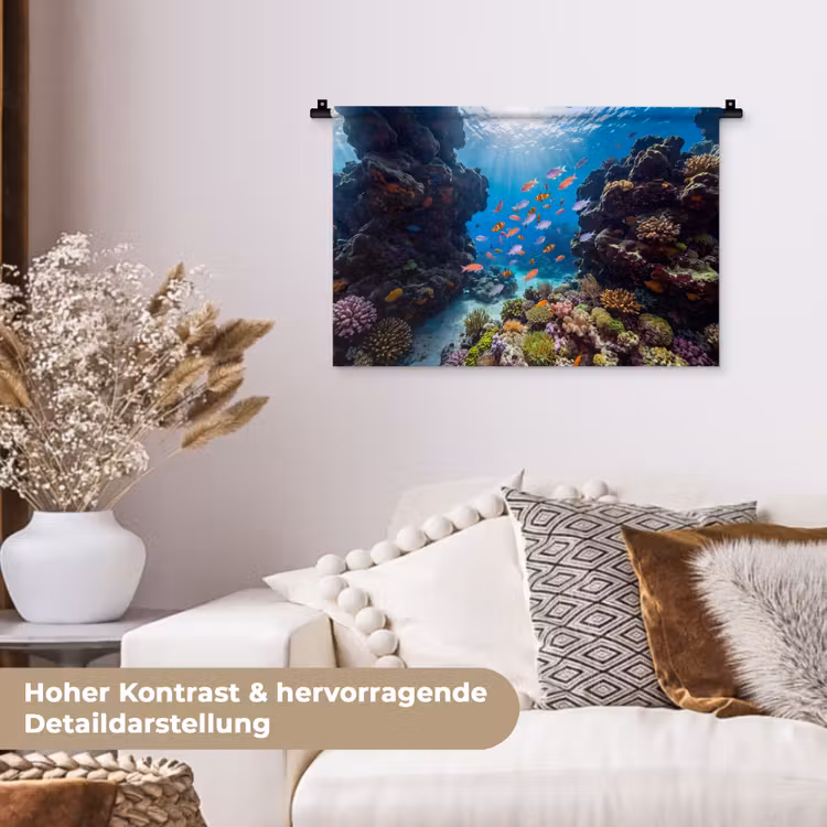 Vis - Koraalrif - Onderwater - Levendig - Blauw Wandkleed katoen klein -tsfeer1_DE