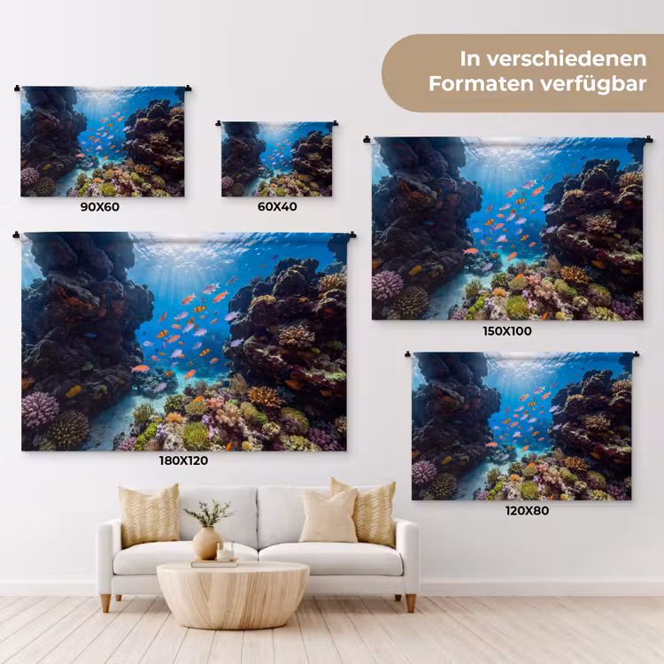 Vis - Koraalrif - Onderwater - Levendig - Blauw Wandkleed katoen klein -tsfeer8_DE