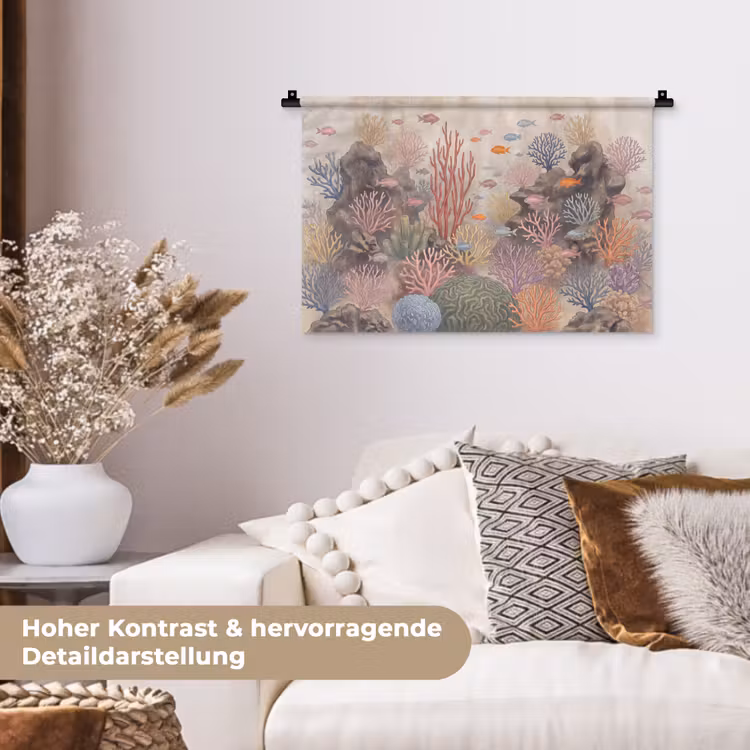 Vis - Koraalrif - Onderwaterwereld - Illustratie Wandkleed katoen klein -tsfeer1_DE