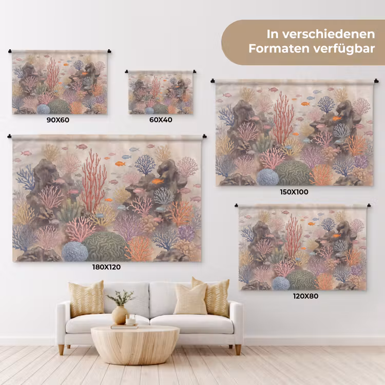 Vis - Koraalrif - Onderwaterwereld - Illustratie Wandkleed katoen klein -tsfeer8_DE