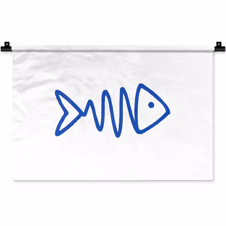 Vis - Minimalistisch - Blauw - Lijn Wandkleed katoen klein -zz3d