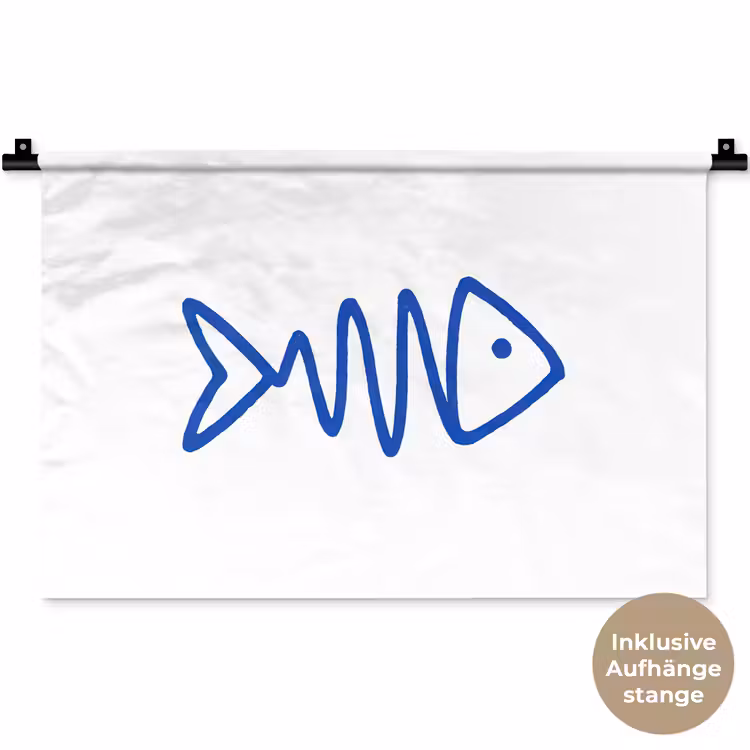 Vis - Minimalistisch - Blauw - Lijn Wandkleed katoen klein -t3d_DE