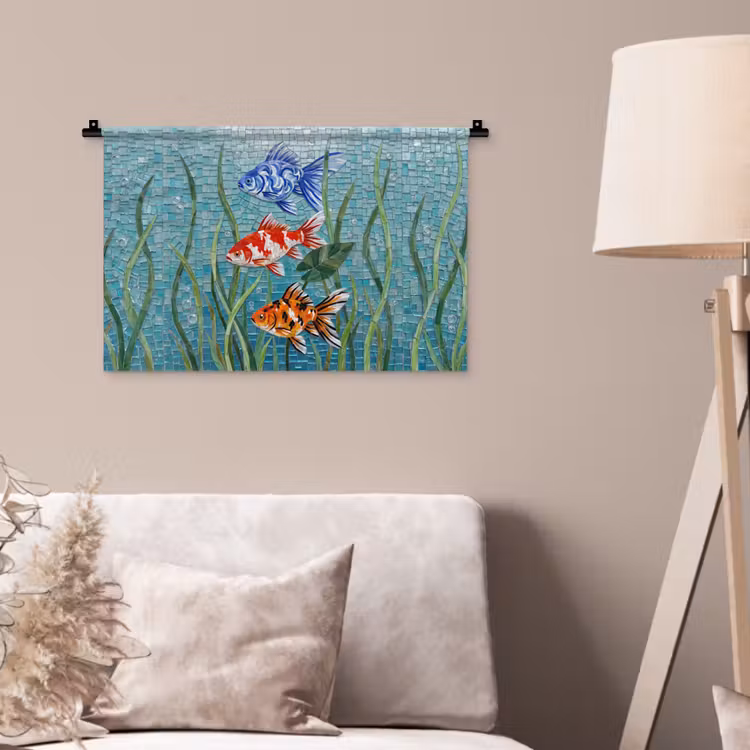 Vis - Mozaïek - Onderwater - Kleurrijk - Dieren Wandkleed katoen klein -sfeer4