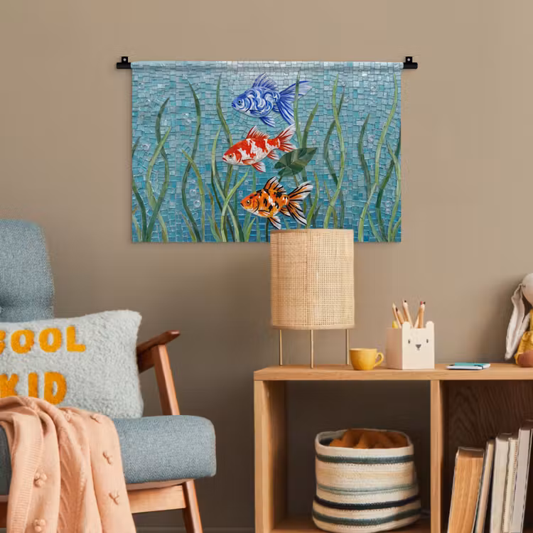 Vis - Mozaïek - Onderwater - Kleurrijk - Dieren Wandkleed katoen klein -wsfeer4_kind