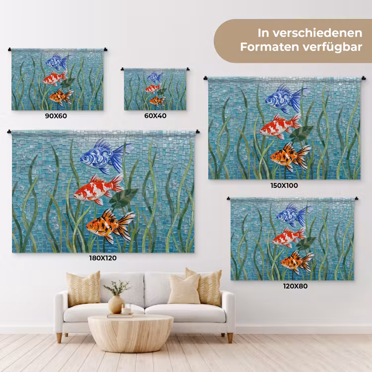 Vis - Mozaïek - Onderwater - Kleurrijk - Dieren Wandkleed katoen klein -tsfeer8_DE