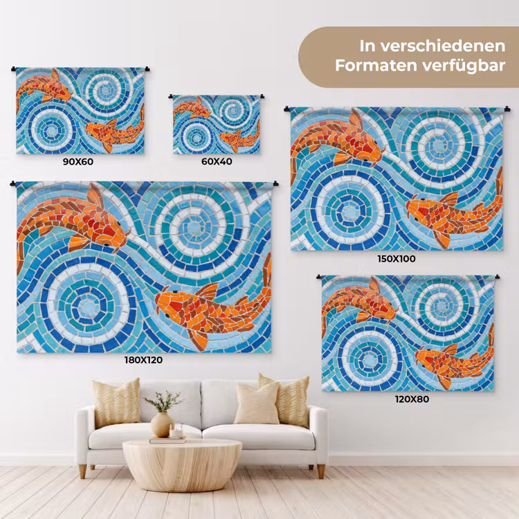 Vis - Mozaïek - Water - Decoratief - Blauw Wandkleed katoen klein -tsfeer8_DE