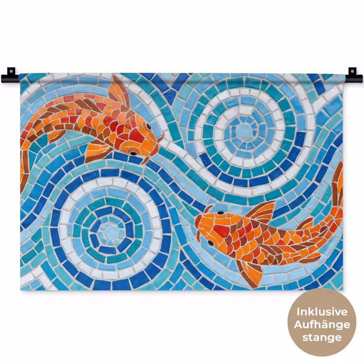 Vis - Mozaïek - Water - Decoratief - Blauw Wandkleed katoen klein -t3d_DE