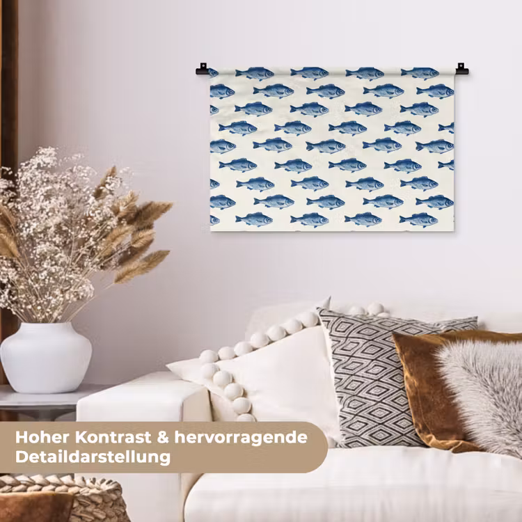 Vis - Patroon - Blauw Wandkleed katoen klein 269 -tsfeer1_DE