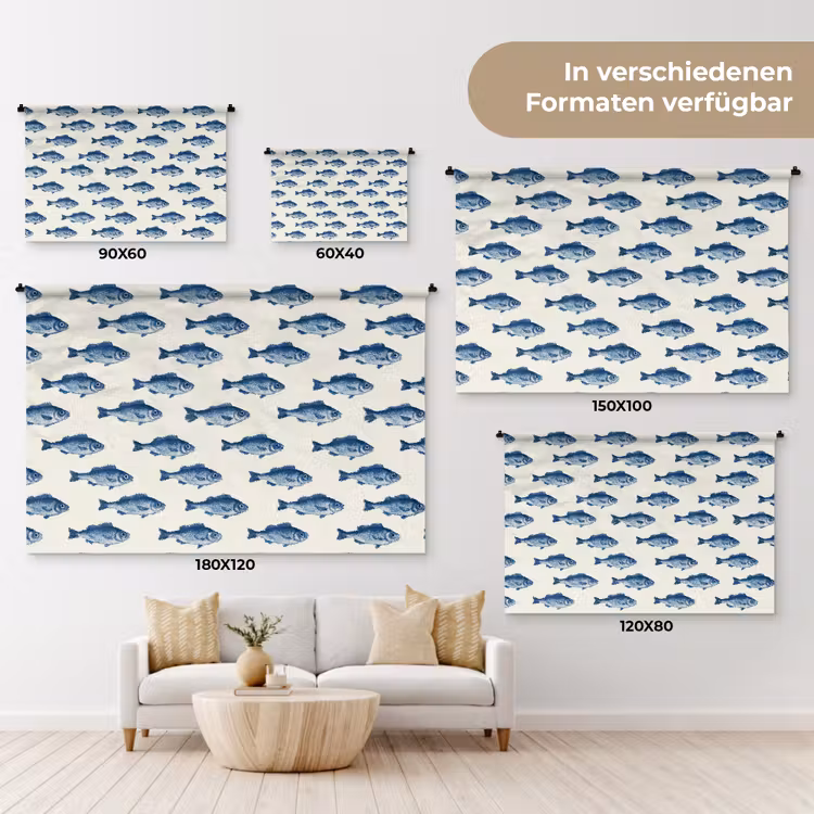 Vis - Patroon - Blauw Wandkleed katoen klein 269 -tsfeer8_DE