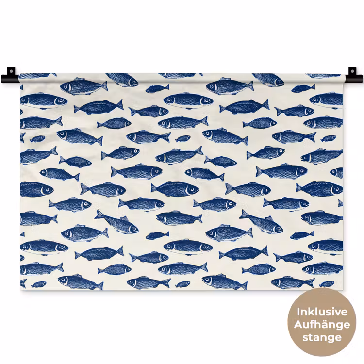 Vissen - Patroon - Blauw - Wit Wandkleed katoen klein 269 -t3d_DE