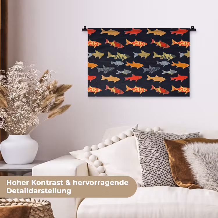 Vissen - Patroon - Kleurrijk Wandkleed katoen klein 269 -tsfeer1_DE