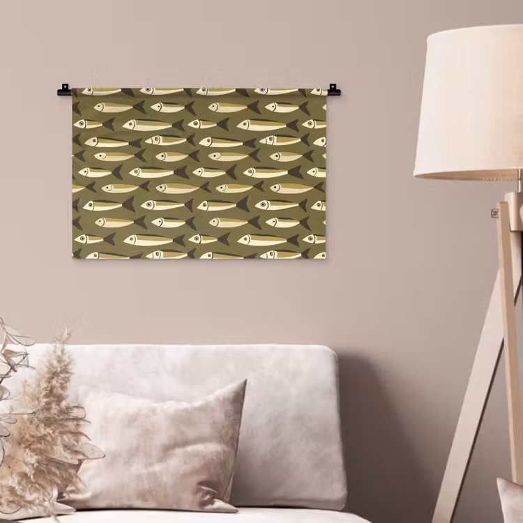 Vis - Patroon - Groen Wandkleed katoen klein 269 -sfeer4