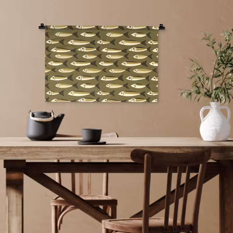 Vis - Patroon - Groen Wandkleed katoen klein 269 -sfeer6