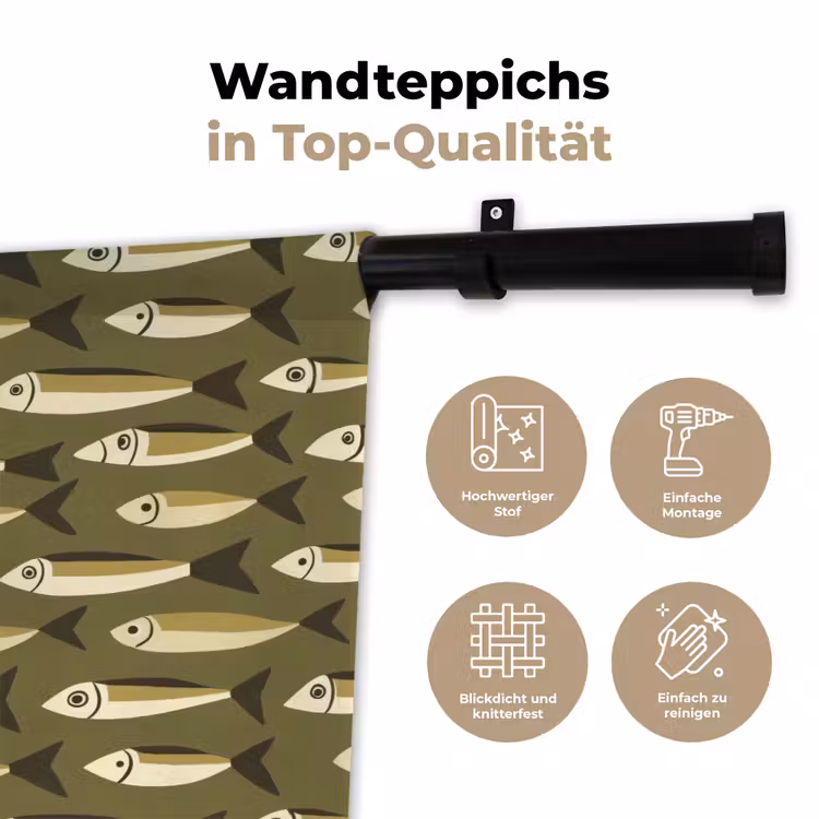 Vis - Patroon - Groen Wandkleed katoen klein 269 -tsfeer2_DE