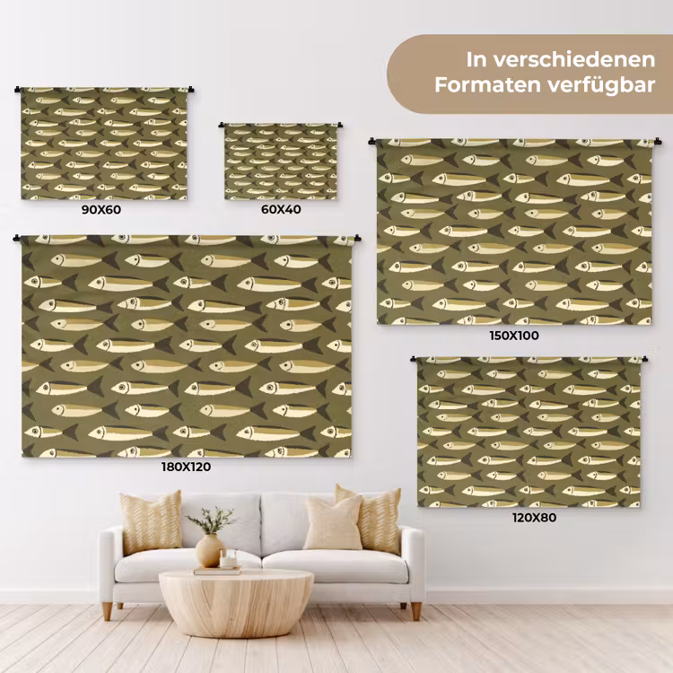 Vis - Patroon - Groen Wandkleed katoen klein 269 -tsfeer8_DE