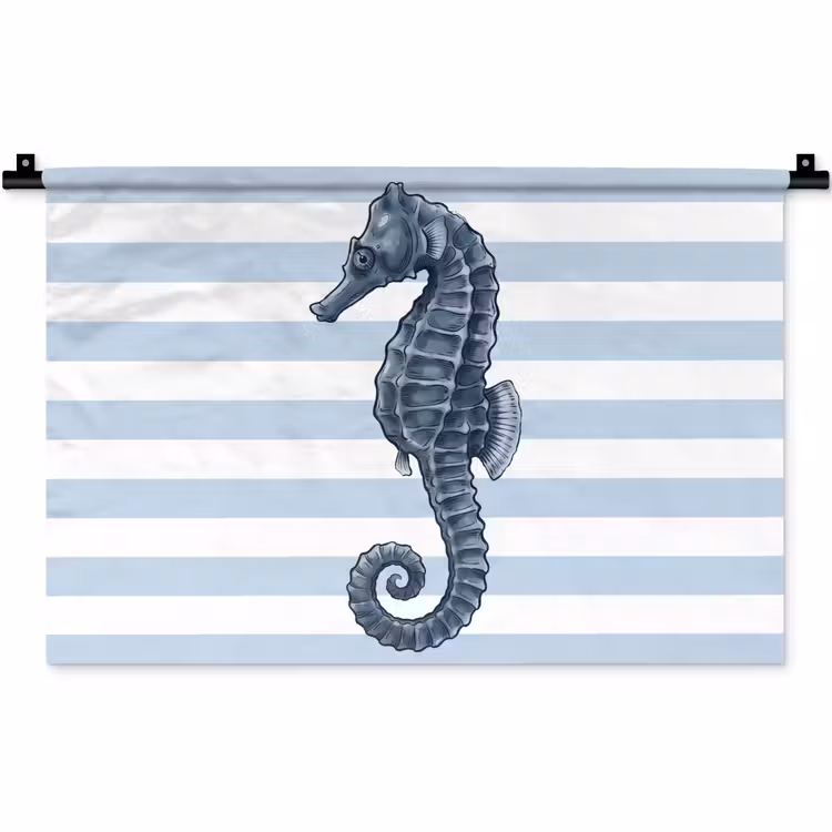 Vis - Oceaan - Illustratie - Blauw - Strepen Wandkleed katoen klein -zz3d