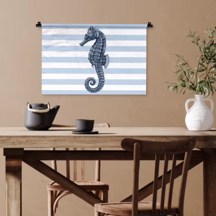 Vis - Oceaan - Illustratie - Blauw - Strepen Wandkleed katoen klein -sfeer6