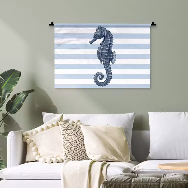 Vis - Oceaan - Illustratie - Blauw - Strepen Wandkleed katoen klein -sfeer7