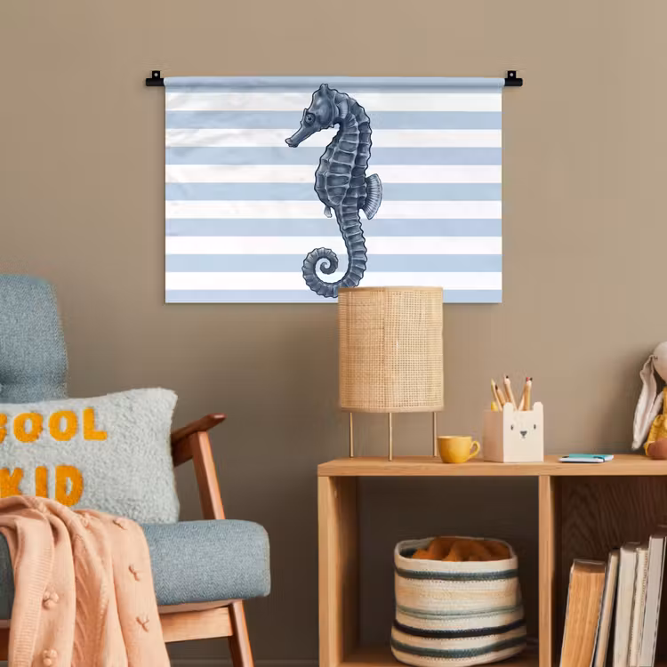 Vis - Oceaan - Illustratie - Blauw - Strepen Wandkleed katoen klein -wsfeer4_kind