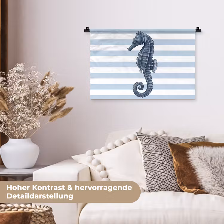 Vis - Oceaan - Illustratie - Blauw - Strepen Wandkleed katoen klein -tsfeer1_DE