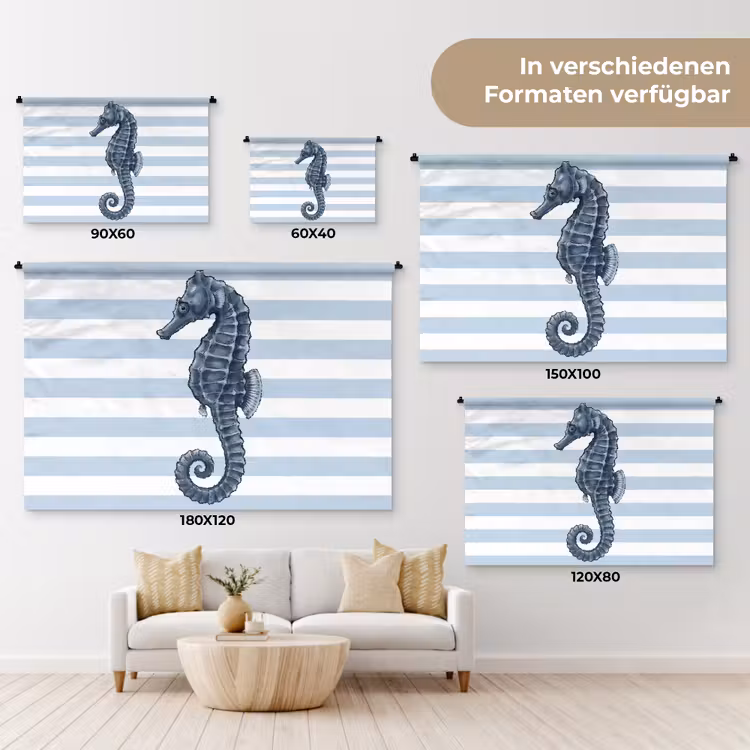 Vis - Oceaan - Illustratie - Blauw - Strepen Wandkleed katoen klein -tsfeer8_DE