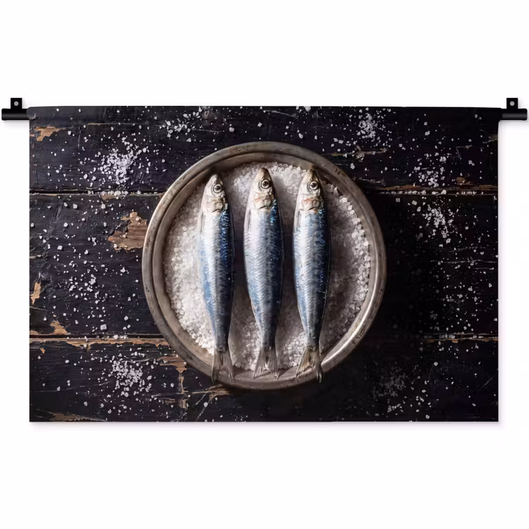 Wandteppich - Fisch – Salz – Essen - Vis - Zout - Eten Wandkleed katoen klein