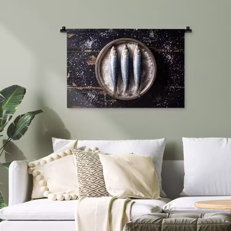 Wandteppich - Fisch – Salz – Essen - Vis - Zout - Eten Wandkleed katoen klein