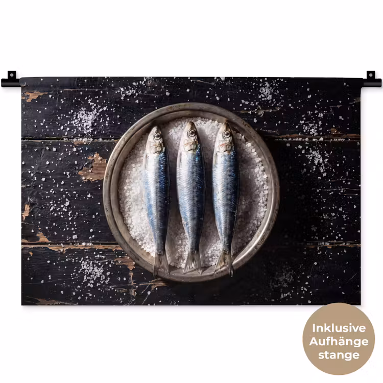 Wandteppich - Fisch – Salz – Essen - Vis - Zout - Eten Wandkleed katoen klein
