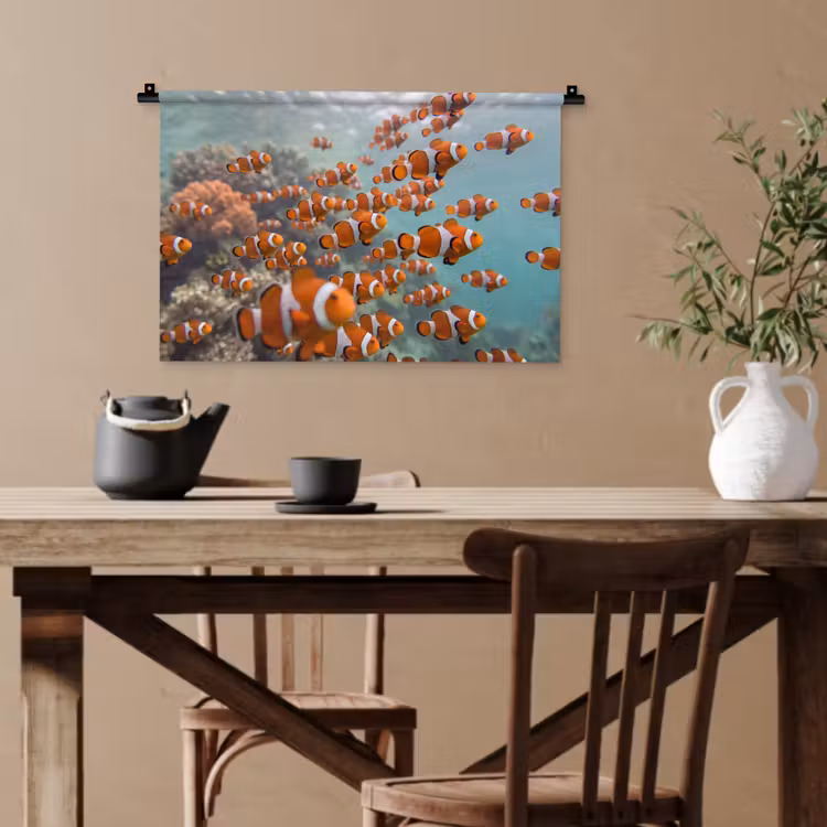 Vis - School - Onderwater - Dieren - Oranje Wandkleed katoen klein -sfeer6