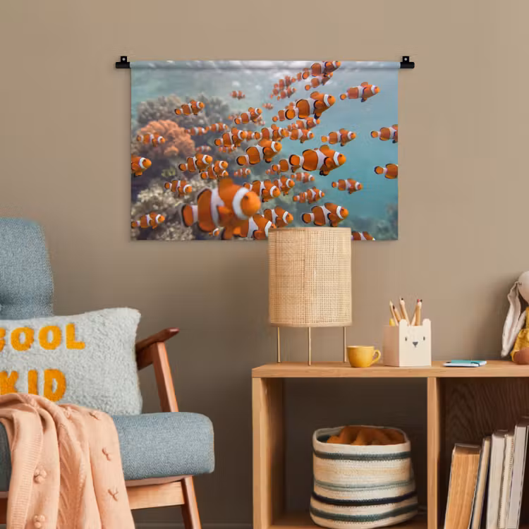 Vis - School - Onderwater - Dieren - Oranje Wandkleed katoen klein -wsfeer4_kind