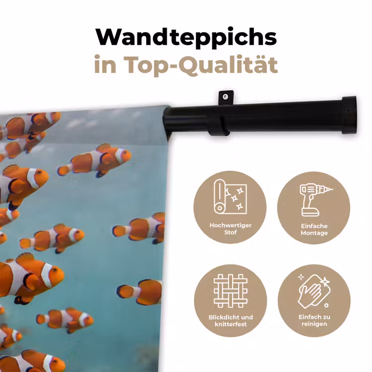 Vis - School - Onderwater - Dieren - Oranje Wandkleed katoen klein -tsfeer2_DE