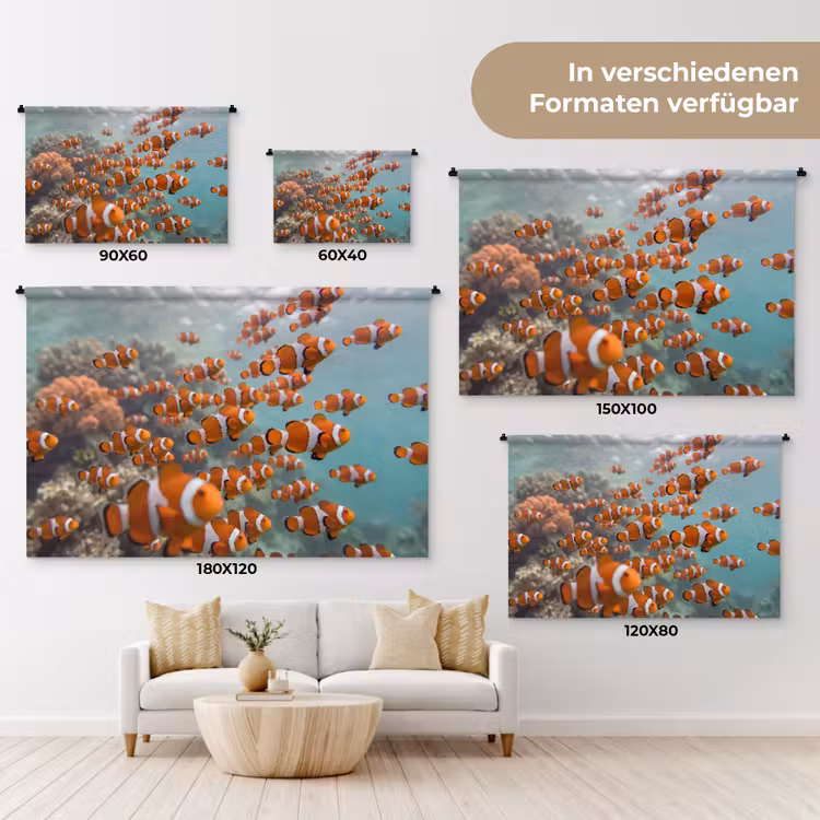 Vis - School - Onderwater - Dieren - Oranje Wandkleed katoen klein -tsfeer8_DE