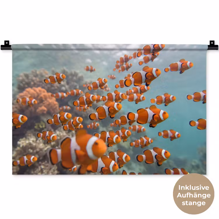 Vis - School - Onderwater - Dieren - Oranje Wandkleed katoen klein -t3d_DE