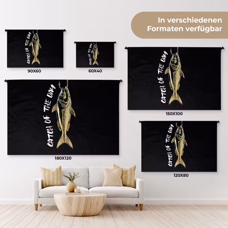 Vis - Zwart - Goud - Tekst Wandkleed katoen klein -tsfeer8_DE
